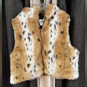Back In The Saddle Faux Fur Hooded Zip Up Animal Print Vest